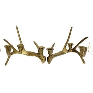 Brass  Deer Antler Candelabra / Centerpiece Pair- Brass Candle Holders